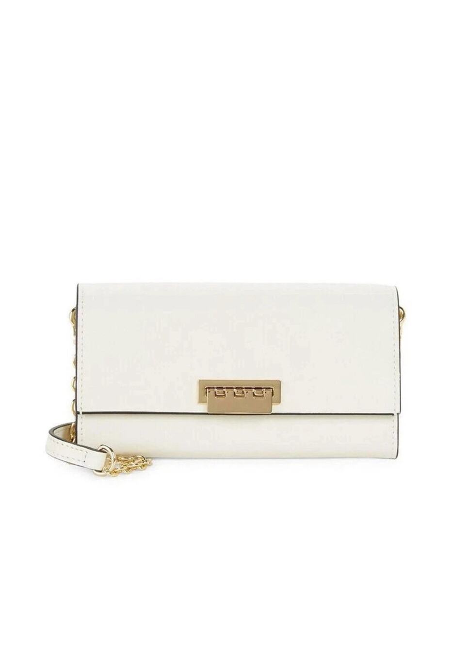 Zac Posen Women’s Leather Small Crossbody Bag in Ivory with detachable strap.